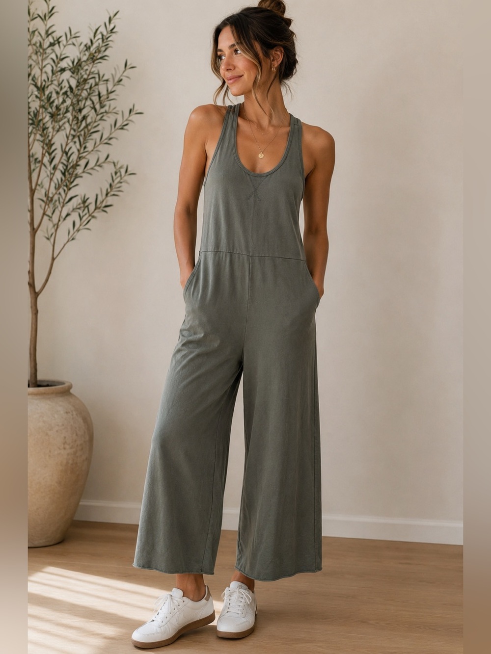 OFFLINE by Aerie | Wide Leg Racerback Jumpsuit Olive - Size Large